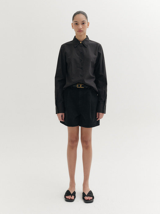 Eenk Tuck Denim Shorts - Black