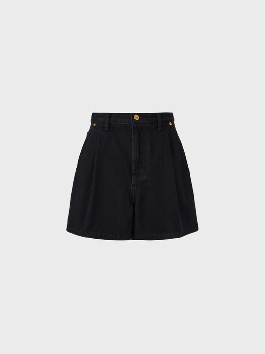 Eenk Tuck Denim Shorts - Black