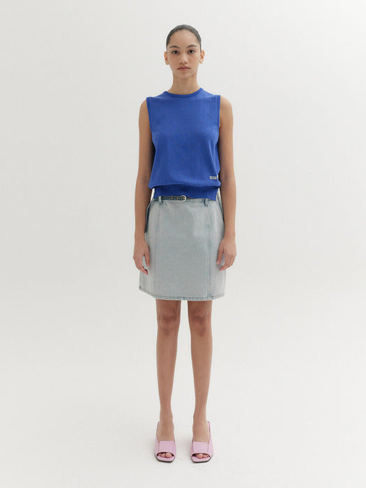 Eenk 102 Belted Denim Mini Skirt - Light Blue