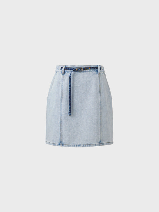 Eenk 102 Belted Denim Mini Skirt - Light Blue