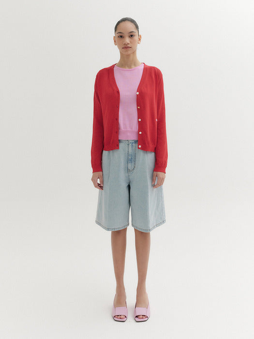 [EENK] Logo Detail Knitwear Cardigan - Red