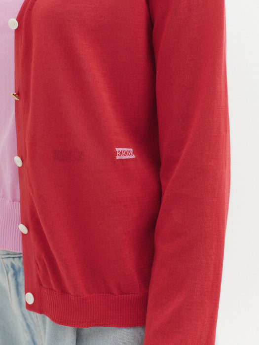 [EENK] Logo Detail Knitwear Cardigan - Red