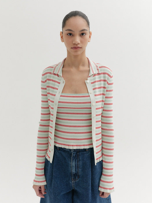 Eenk Ribbed Knitwear Cardigan - Lime