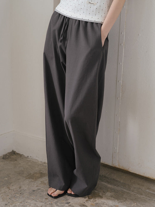 Tillidie Curved banding cotton pants Charcoal