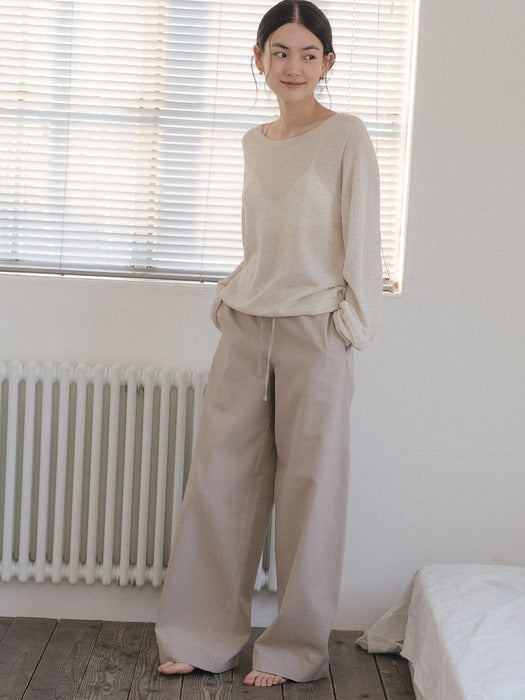 Tillidie Curved banding cotton pants Beige