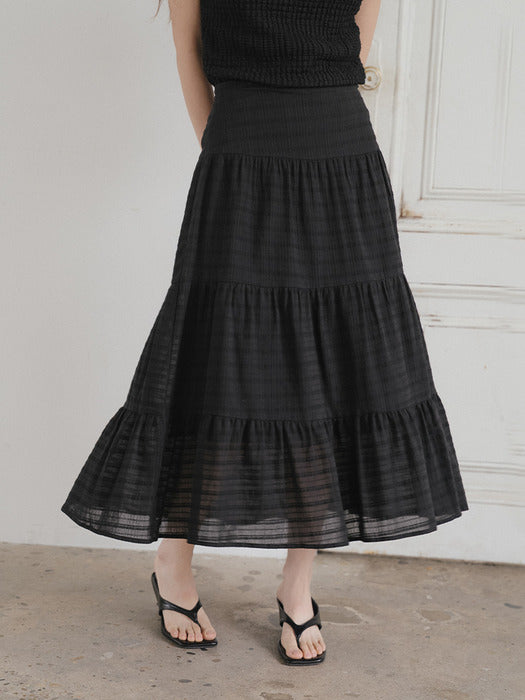 Tillidie Shirring cancan long skirt Black