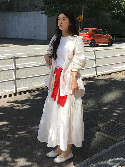 Tillidie Shirring Cancan Long Skirt Ivory