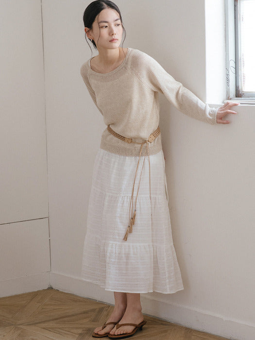Tillidie Shirring cancan long skirt Ivory