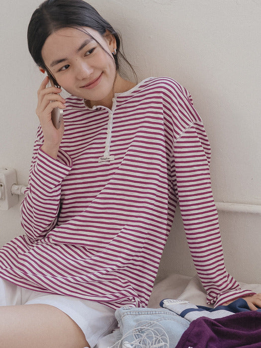 [tillidie] 4-Button point stripe t-shirt_Purple