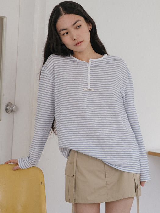 Tillidie 4-Button point stripe t-shirt Sky blue