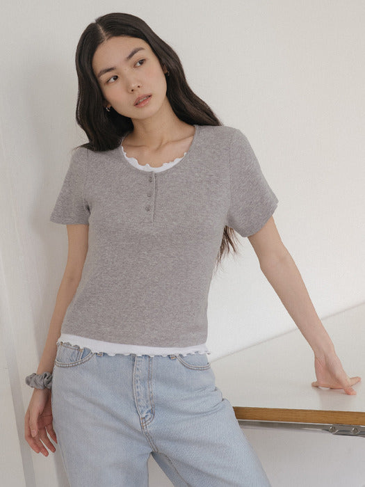 Tillidie Layered ruffle rib t-shirt Gray