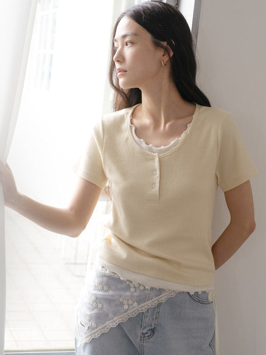 Tillidie Layered ruffle rib t-shirt Butter