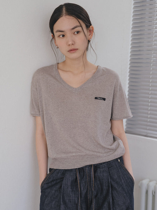Tillidie V-neck linen blended knit Gray