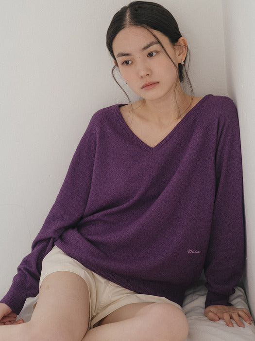 Tillidie Loose fit v-neck knit Purple