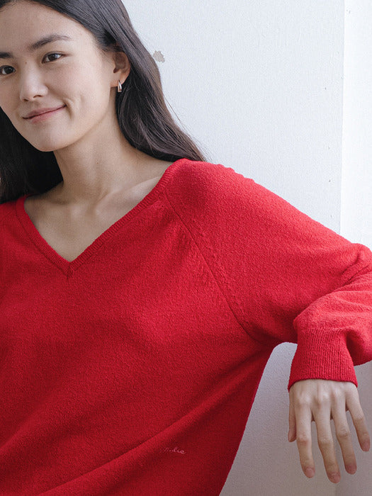 Tillidie Loose fit v-neck knit Red