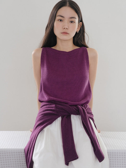 Tillidie Linen boat neck sleeveless Grape