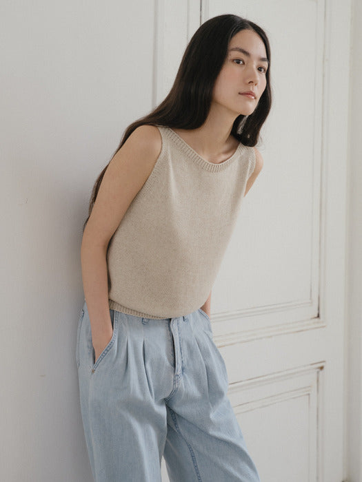 Tillidie Linen boat neck sleeveless Beige
