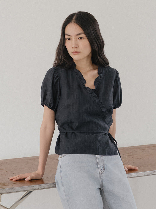 Tillidie Frill wrap blouse Navy