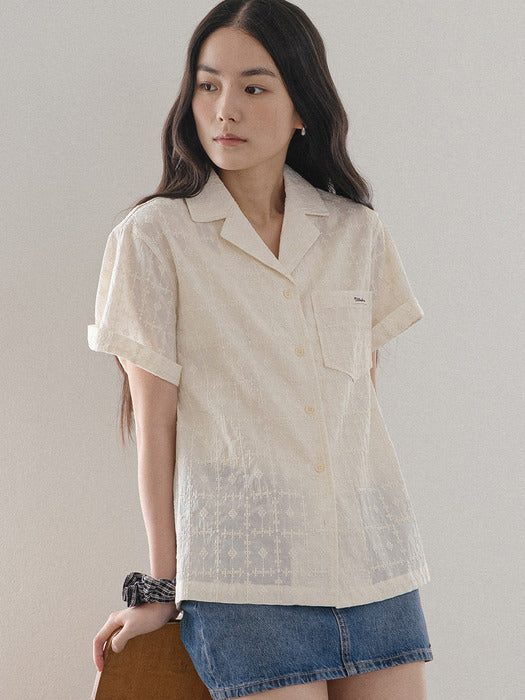 Tillidie Embroidered cotton half shirt Cream