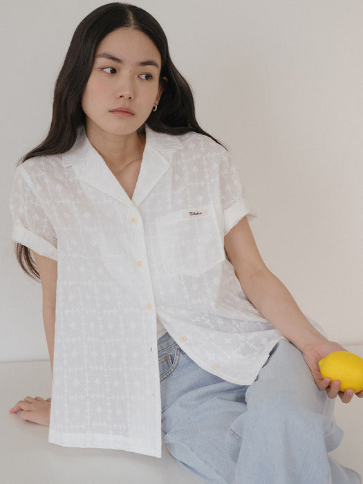 Tillidie Embroidered cotton half shirt Ivory
