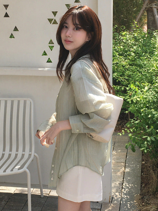 Tillidie Tencel blended overfit shirt Green