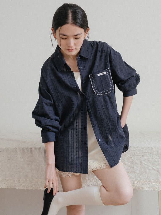 Tillidie Pocket stitch point shirt Navy