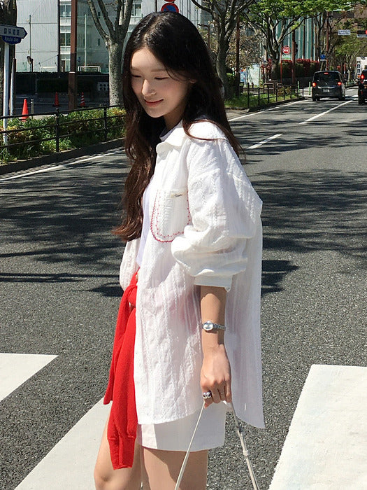Tillidie Pocket stitch point shirt Ivory