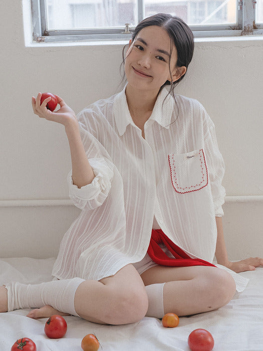 Tillidie Pocket stitch point shirt Ivory