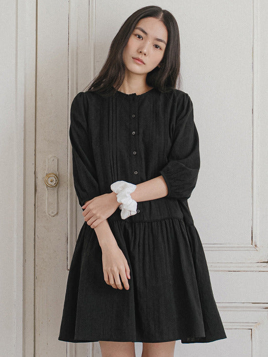 Tillidie Natural pintuck shirring dress Black
