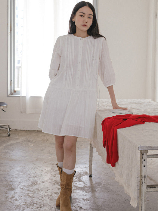 Tillidie Natural pintuck shirring dress Ivory
