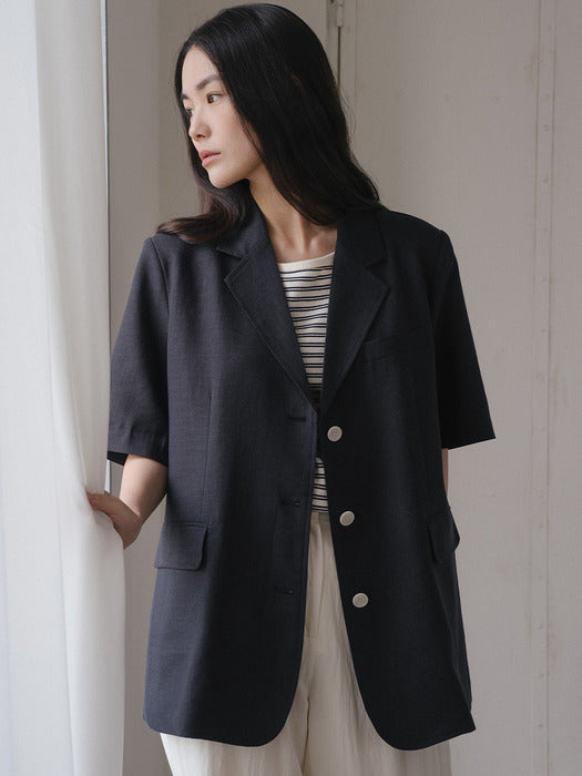 Tillidie Linen blended half sleeve jacket Navy