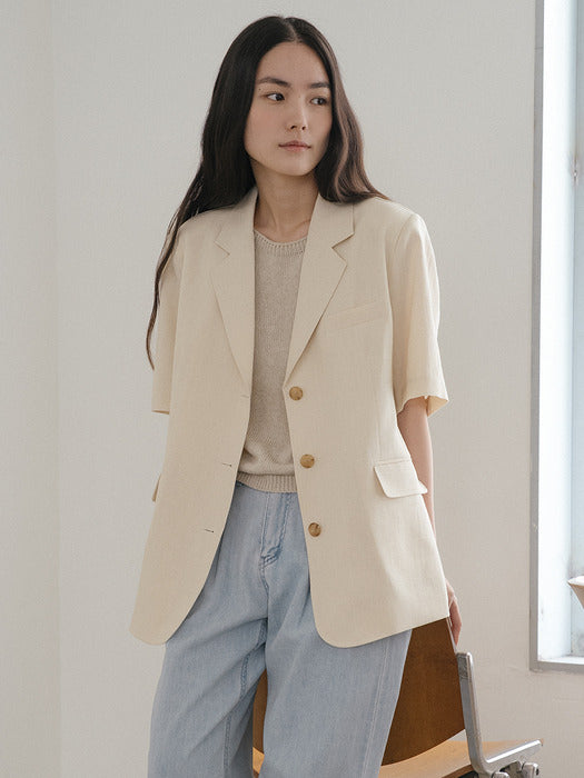 Tillidie Linen blended half sleeve jacket Beige