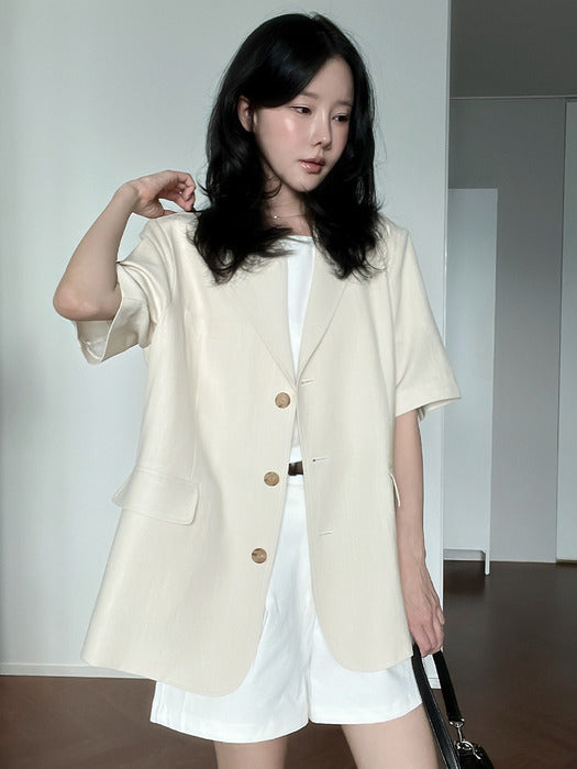 Tillidie Linen blended half sleeve jacket Beige