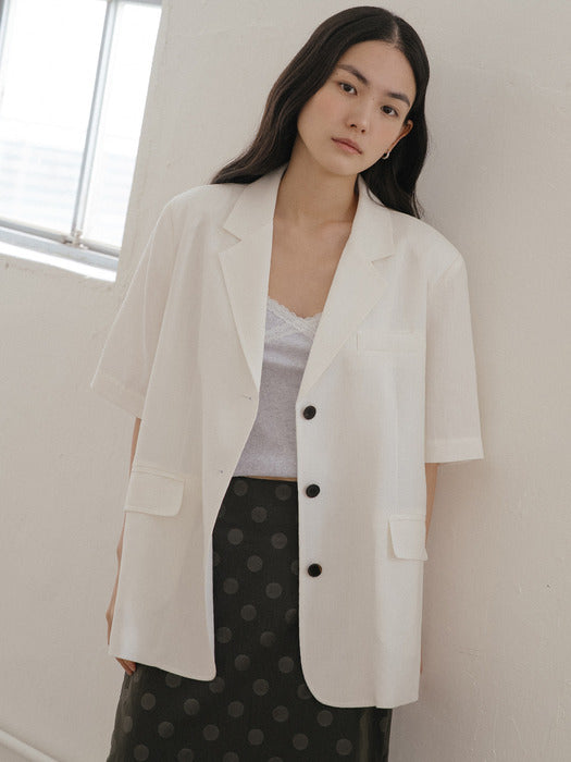 Tillidie Linen blended half sleeve jacket Ivory
