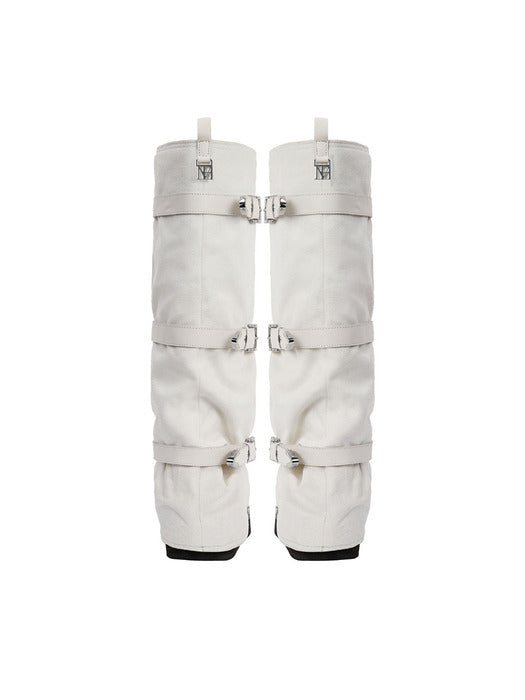 Treemingbird Bold Wrinkled Belted Long Boots White
