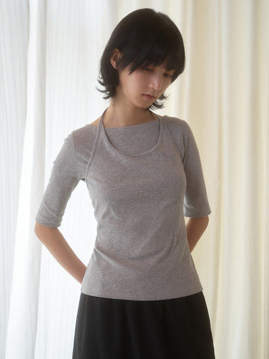 Mango Maniplease Noon Halter Tee Melange Grey