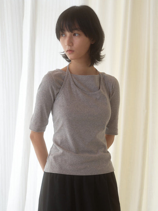 Mango Maniplease Noon Halter Tee Melange Grey
