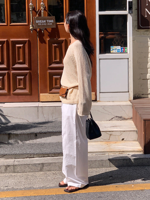 Mango Maniplease Salt Banding Pants White