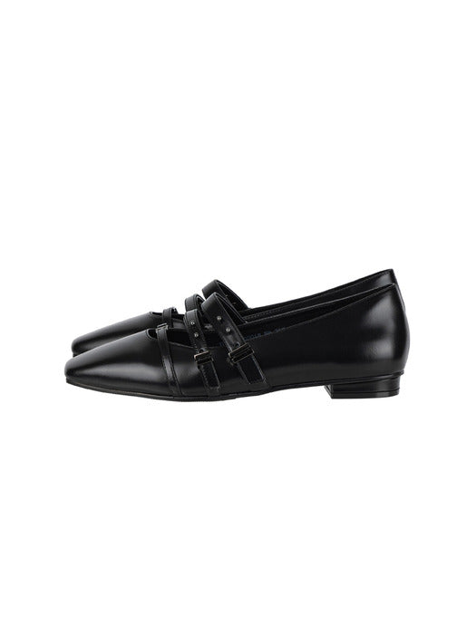 Wconcept_Treemingbird Triple-Strap Minimal Flats [ Black ]