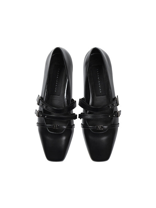 Wconcept_Treemingbird Triple-Strap Minimal Flats [ Black ]