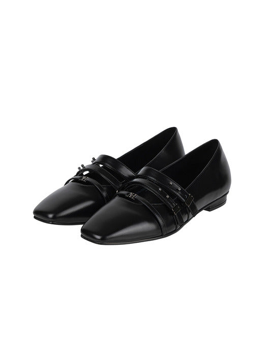 Wconcept_Treemingbird Triple-Strap Minimal Flats [ Black ]