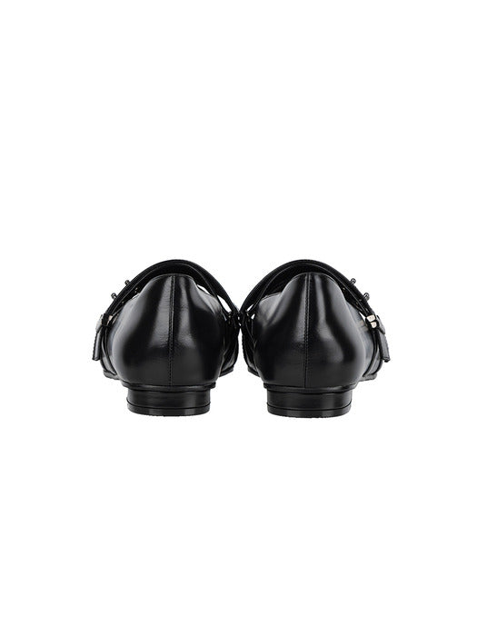 Wconcept_Treemingbird Triple-Strap Minimal Flats [ Black ]