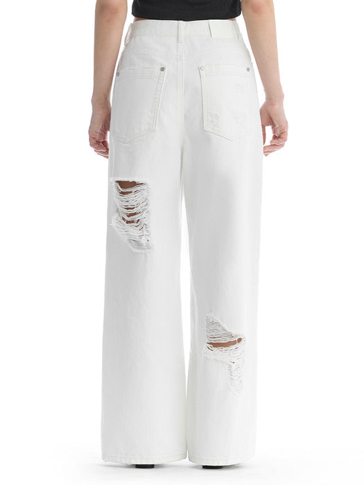 Wconcept_Treemingbird Scratch Damage Cotton Twill Pants [ White ]