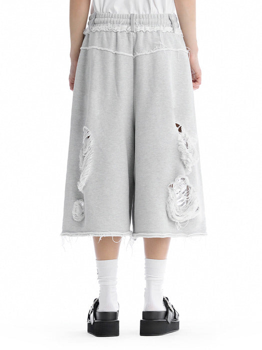Wconcept_Treemingbird Scratch Damage Bermuda Sweat Pants [ Melange Gray ]