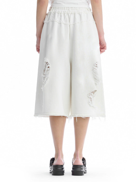 Wconcept_Treemingbird Scratch Damage Bermuda Sweat Pants [ White ]