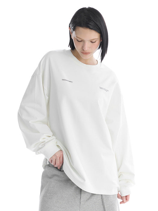 Wconcept_Treemingbird Lettering Oversized Unisex Long-Sleeve T-Shirts [ White ]