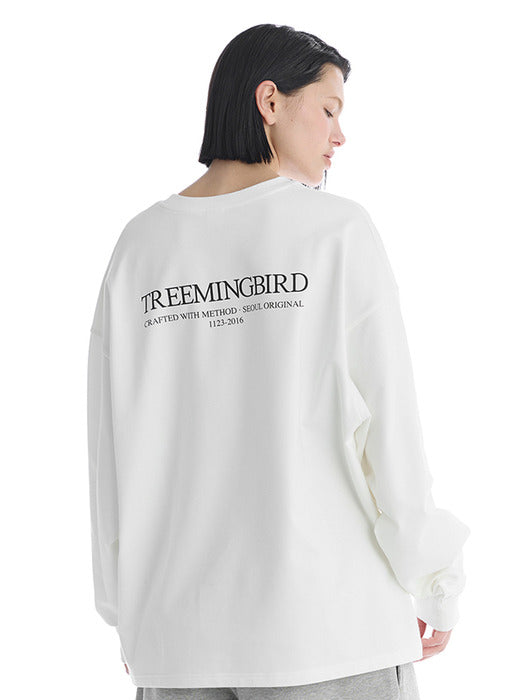 Wconcept_Treemingbird Lettering Oversized Unisex Long-Sleeve T-Shirts [ White ]