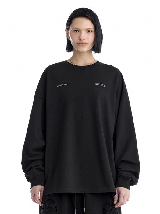 Wconcept_Treemingbird Lettering Oversized Unisex Long-Sleeve T-Shirts [ Black ]