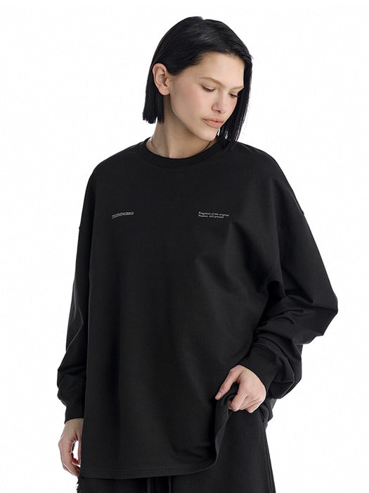 Wconcept_Treemingbird Lettering Oversized Unisex Long-Sleeve T-Shirts [ Black ]