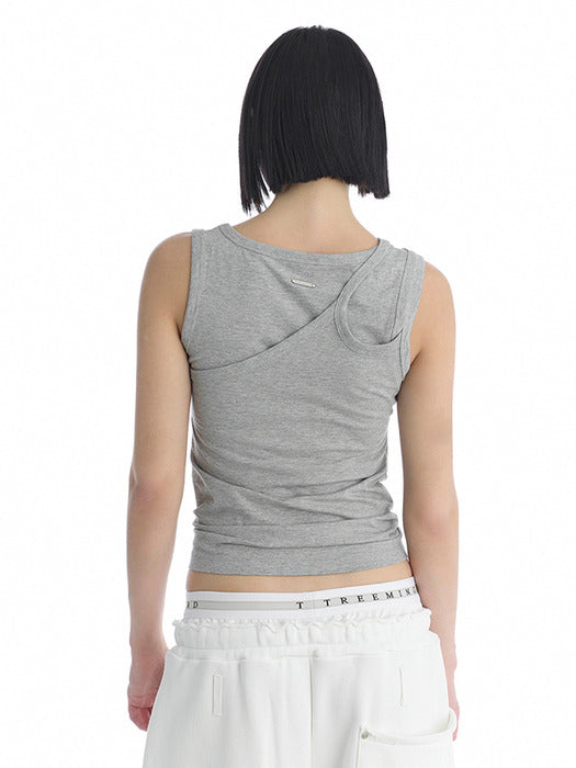 Wconcept_Treemingbird Double Strap Jersey Sleeveless Top [ Melange Gray ]